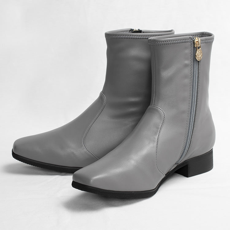 Fluffy Grey Vegan Leather Flat Boots