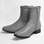 Fluffy Grey Vegan Leather Flat Boots