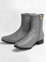 Fluffy Grey Vegan Leather Flat Boots