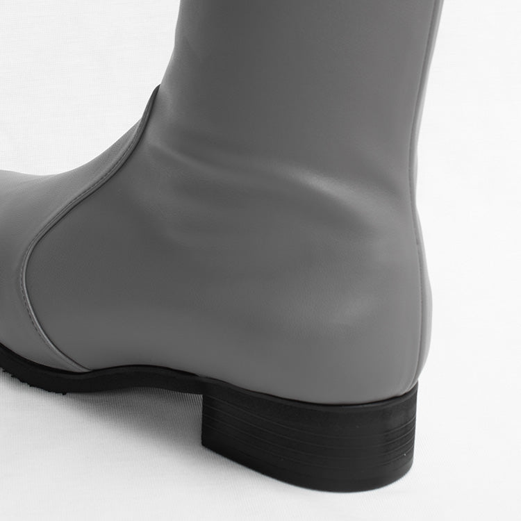 Fluffy Grey Vegan Leather Flat Boots