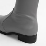 Fluffy Grey Vegan Leather Flat Boots