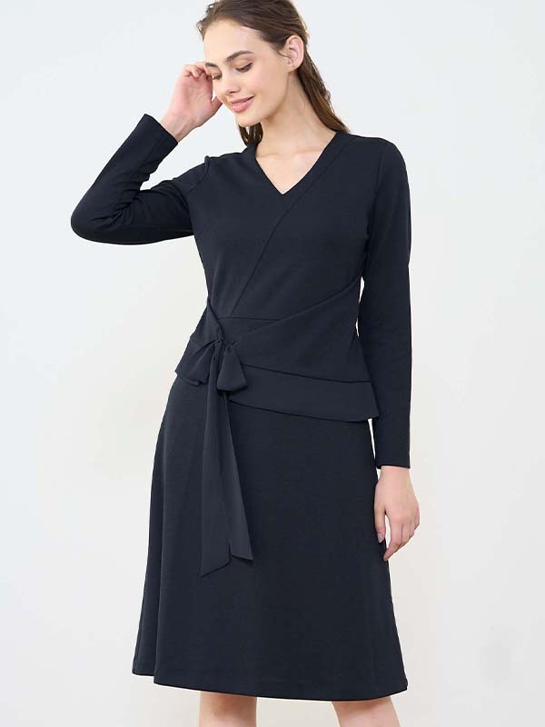 Double Jersey Red V-Neck A-Line Dress