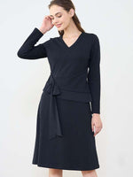 Double Jersey Red V-Neck A-Line Dress