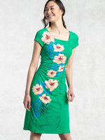 Emerald Green Square-Neck Side Gather Dress