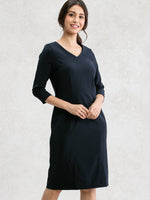 Double Jersey: Double Jersey Navy V-Neck I-Line Dress
