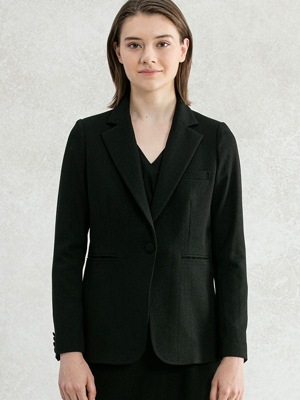 Starry Black Long Tailored Jacket with a classic silhouette and subtle shimmer.