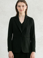 Starry Black Long Tailored Jacket with a classic silhouette and subtle shimmer.