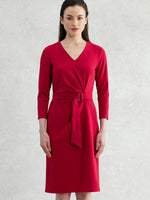Double Jersey: Red V-Neck Daily Dress