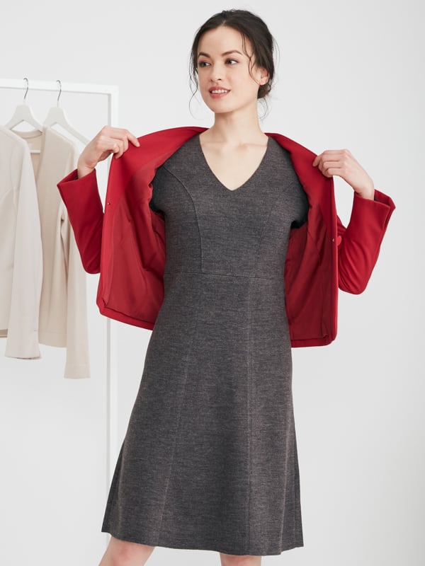 Charcoal Gray Milano Rib V-Neck Dress