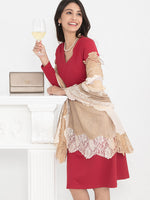 Double Jersey Red V-Neck A-Line Dress