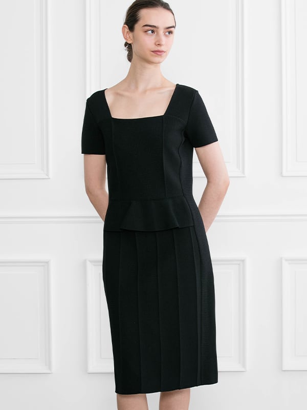 Washable Knit: Black Tacking Knit Dress