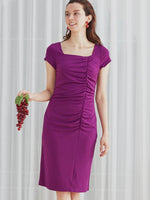 Grape Square Neck Side Gather Dress