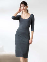 Charcoal gray 3/4 sleeve long warm underdress, showing the full length of the garment on a mannequin.