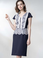 Navy X White Lace Stretch Dress