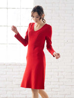 Red Milano Rib V-Neck Dress