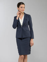 Navy Cotton Blend Side-Gathered Skirt