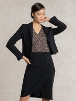 All-Season Material: Caramel Geo X Navy Asymmetry Dress