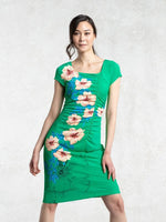 Emerald Green Square-Neck Side Gather Dress
