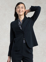 Navy Long Collarless Jacket