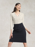 Suit Friendly: Soy Milk X Pinstripe Docking Tuck Dress