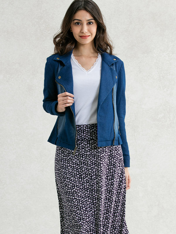 Indigo Stretch Denim Biker Jacket