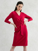 Double Jersey: Red V-Neck Daily Dress