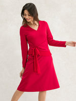 Double Jersey Red V-Neck A-Line Dress