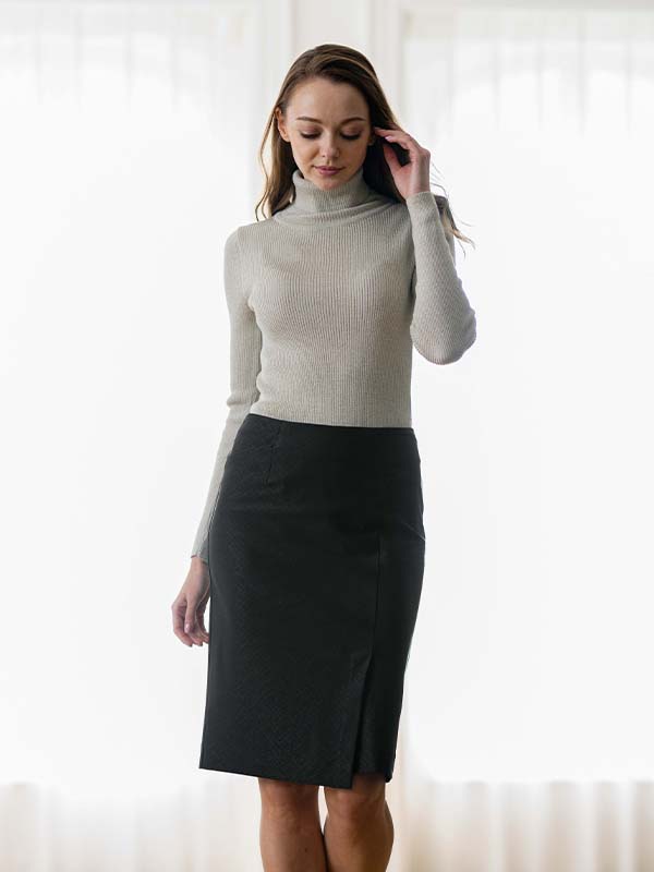 Stretch Jacquard: Black Geo Wrap Skirt