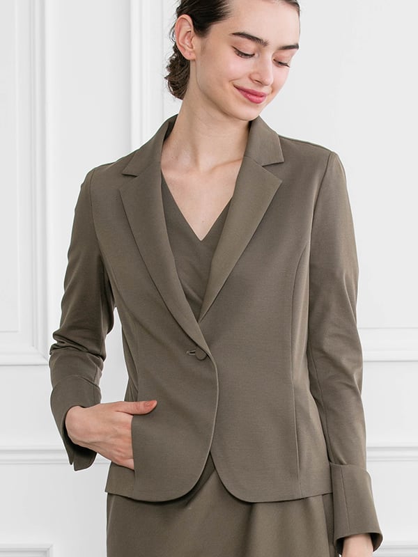 Cotton-Blend Khaki Stretch Tailored Jacket