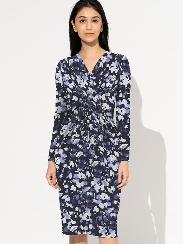 Navy Bella Venus Dress with anti-static petticoat, floor-length with full skirt.