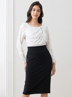 Cut Jacquard x Space Material: White X Black Decollete Tuck Dress