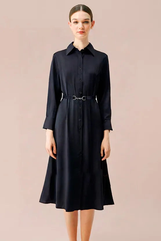 Smart Stretch Light: Dark Navy Shirt Dress With Bowtie