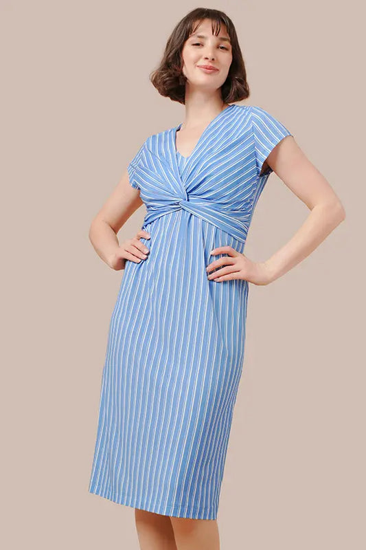 Stretch Jersey Stripe Twist Dress with a flattering ruched side detail.