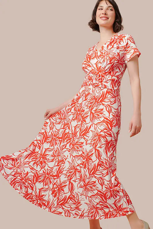Crimson Stretch Jersey Gekka Bijin Marilyn Dress, a flowing maxi dress with a long, draped silhouette.