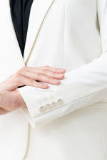 Stretch Jacquard: White Geo Jacquard Stretch Blazer Jacket