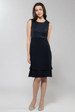 Stretch Chiffon: Navy Swarovski Round Neck Dress