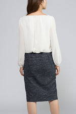Stretch Chiffon: Navy Stretch Tweed Blouse Dress