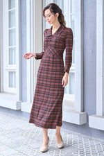 Long Length: Red Tartan Check Long Collar Dress