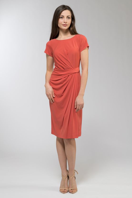 Pink Grapefruit Short Sleeve Draped Dress