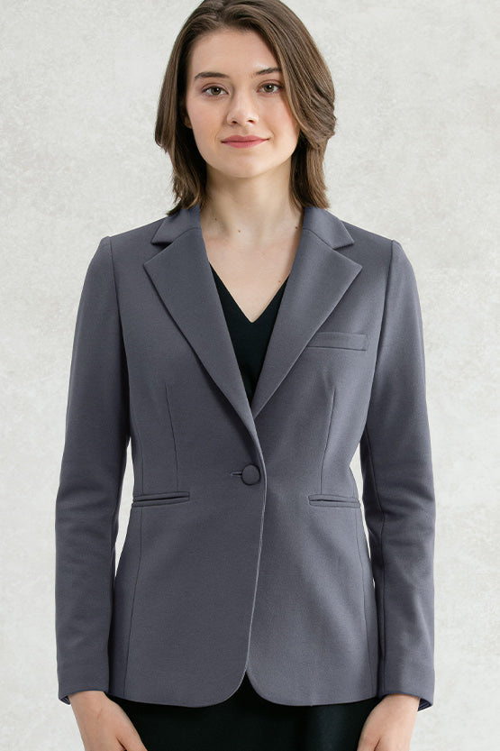 Double Jersey Blue-Gray Long Tailored Jacket