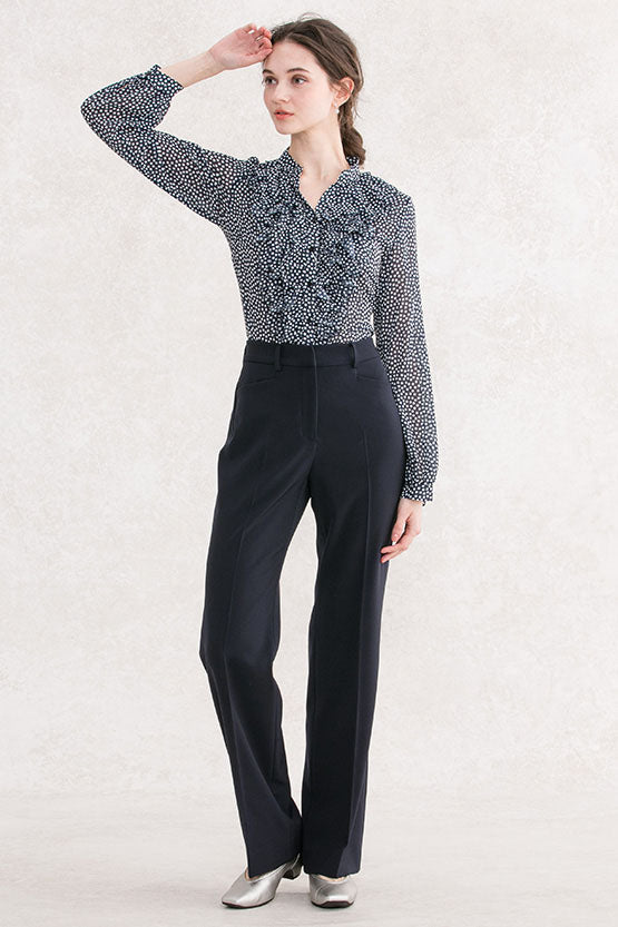 All-Season Material: Smart Stretch Dark Navy Straight Trousers