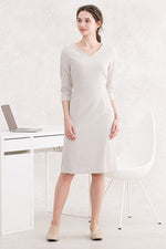 All-Season Material: Greige V-Neck I-Line Dress