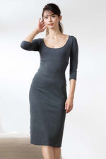Long Length: Charcoal Gray 3/4 Sleeve Long Warm Underdress