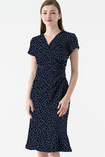 Navy Tiny Dot Gathered Dress