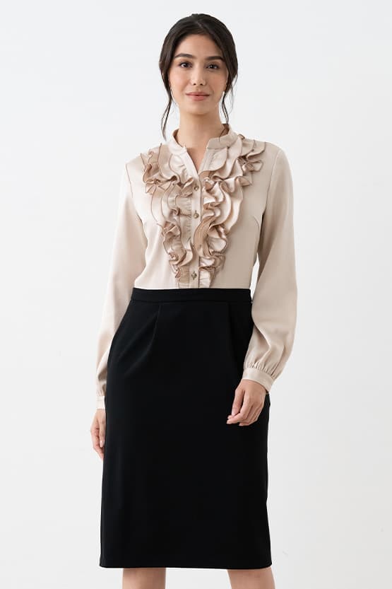 Stretch Satin x Smart Stretch: Champagne Gold x Black Satin Frill Dress