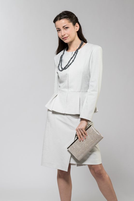Embossed White Peplum Stretch Jacket - Sold Out