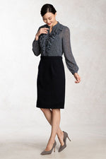 Stretch Chiffon: Polka Dot X Navy Frill Dress