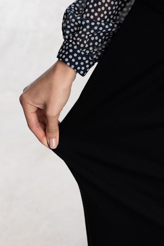 Stretch Chiffon: Polka Dot X Navy Frill Dress