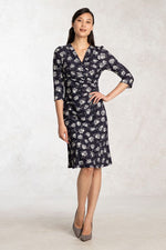 Brushed Back: Navy Rose Gathered Dress