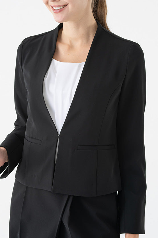 All-Season / No Lining: Smart Stretch Black Front Hook Collarless Jacket